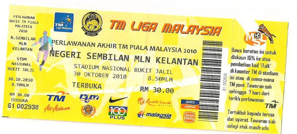Harga Tiket Perlawanan Akhir Piala Malaysia 2010